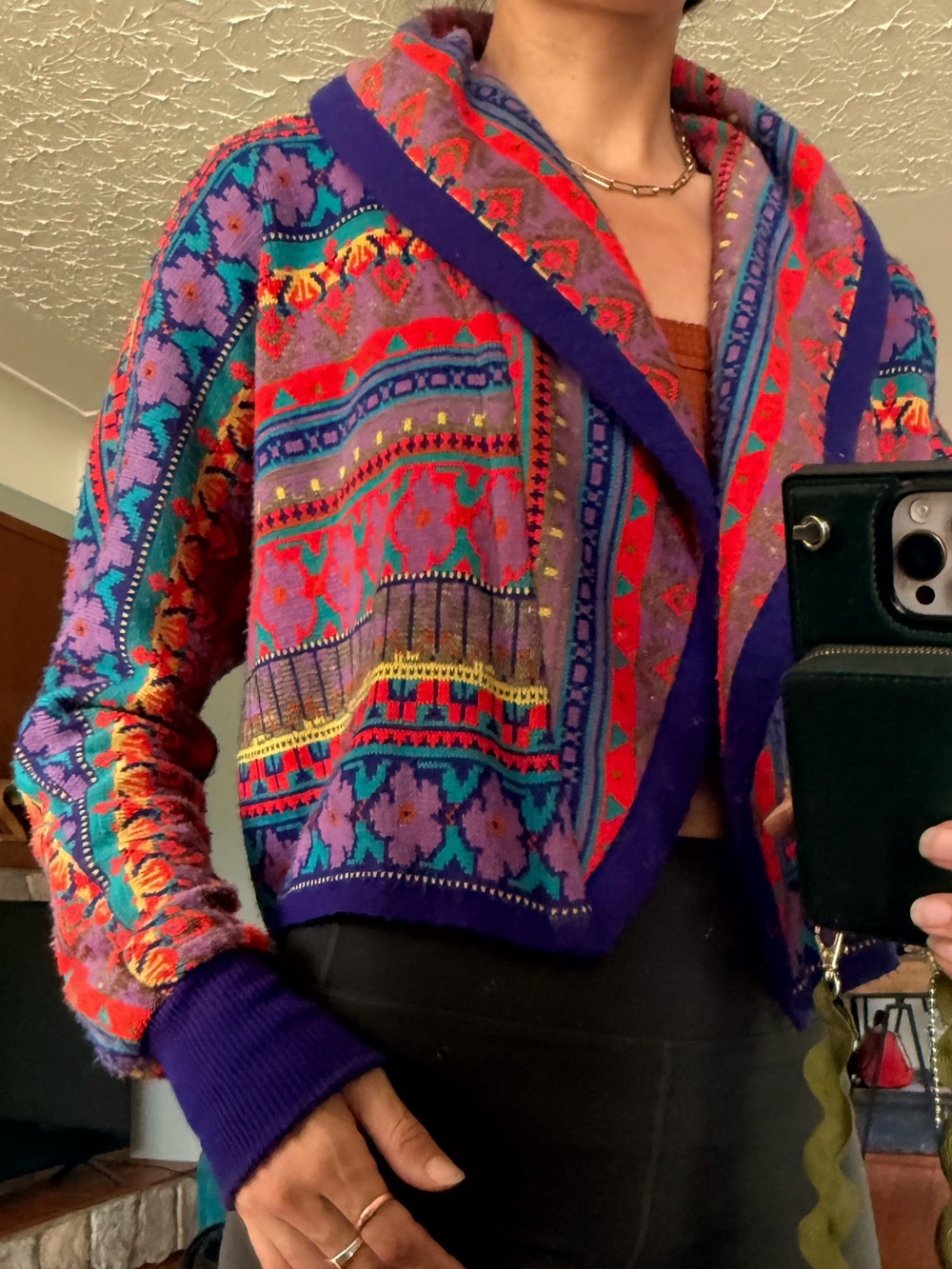 Vintage Bloomingdale's 100% Wool Shawl-Collar Crop Cardigan